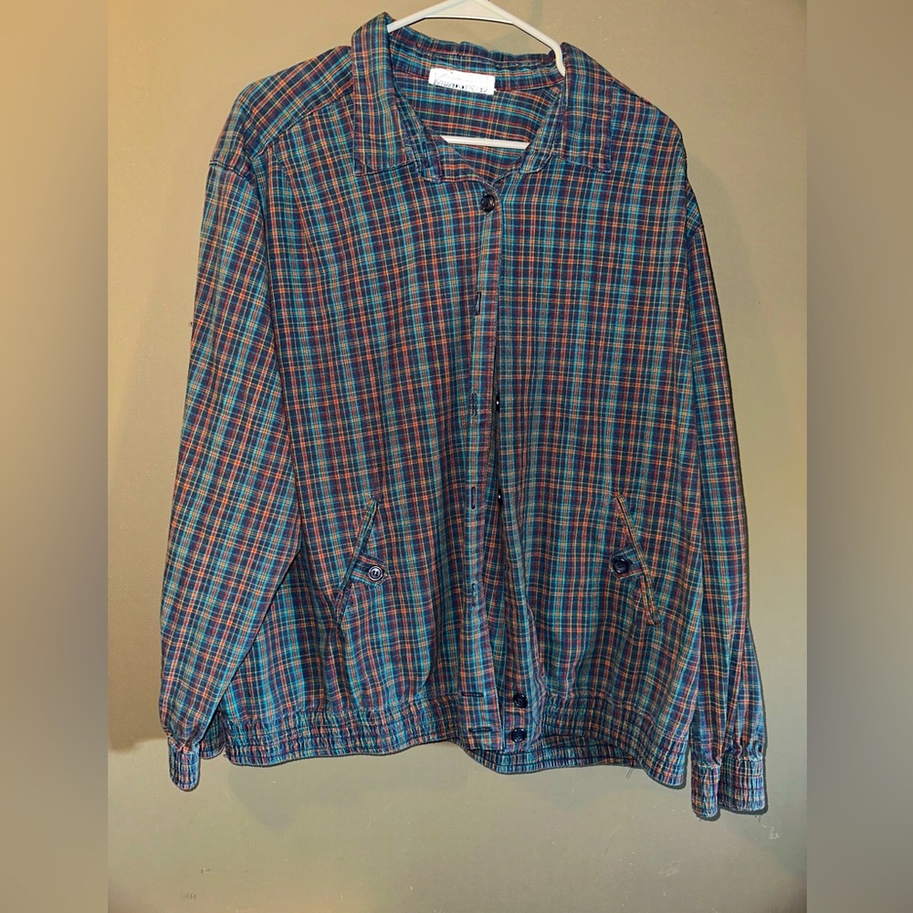 Vintage Alfred Dunner Plaid Button Down Lightweight Jacket